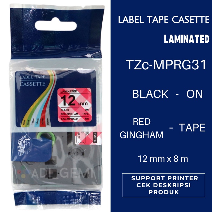 

Compatible Label Tape Brother TZc-MPRG31 Black On Red Gingham 12mm