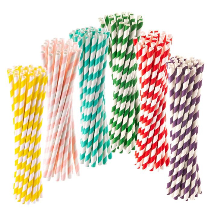 Sedotan Kertas / Paper Straw Garis Berwarna Pesta (isi 25 pcs)