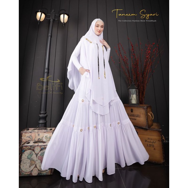 taneem syari premium polos mewah branded belifi gamis set khimar busui