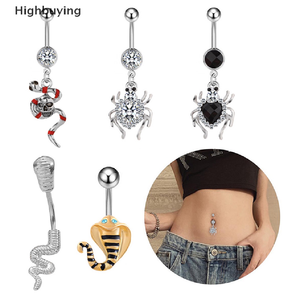 Hbid 1pc Punk 14G Stainless Steel Cincin Perut Ular Laba Liontin Kristal Pusar Belly Button Rings Bar Barbel Perhiasan Glory