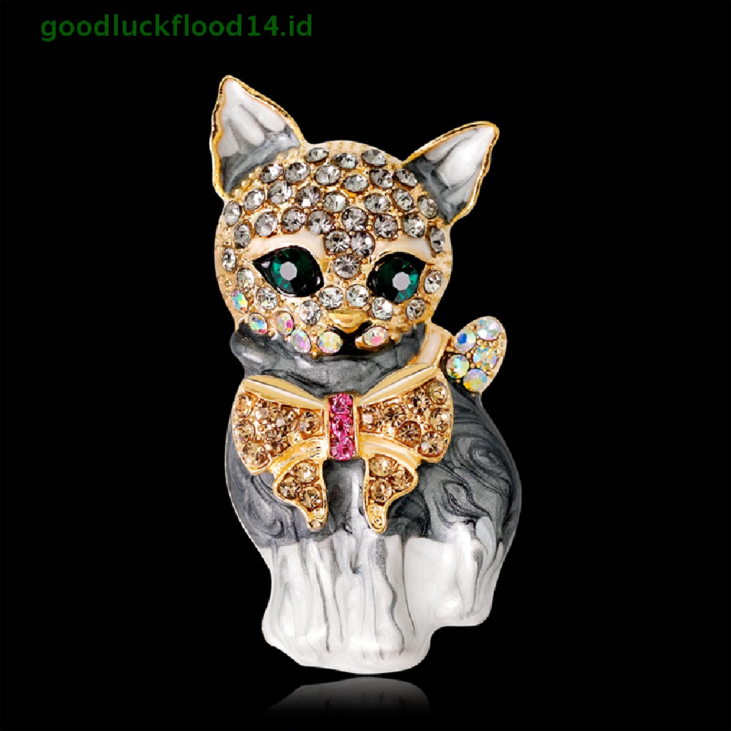 [GOOGFOUR] Enamel Baru Kristal Mata Hijau Kartun Kucing Bros Pin Perhiasan Tas Ornamen Hadiah [TOP]