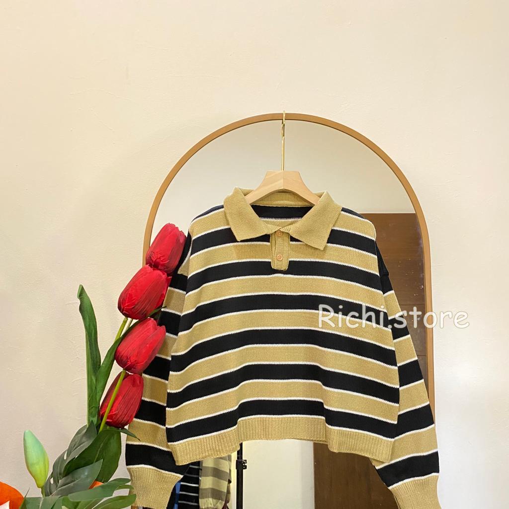 SAHARA CROP TOP BLOUSE  RAJUT KERAH POLO TERBARU