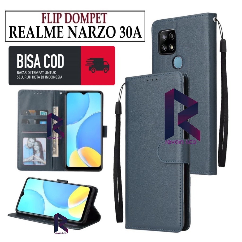 CASE REALME NARZO 30A FLIP WALLET LEATHER KULIT PREMIUM SARUNG BUKA TUTUP KESING HP FLIP CASE REALME NARZO 30A