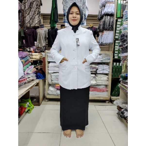 Setelan  BLAZER DAN ROK PEMDA PDH WARNA PUTIH / HITAM Untuk GURU/PNS