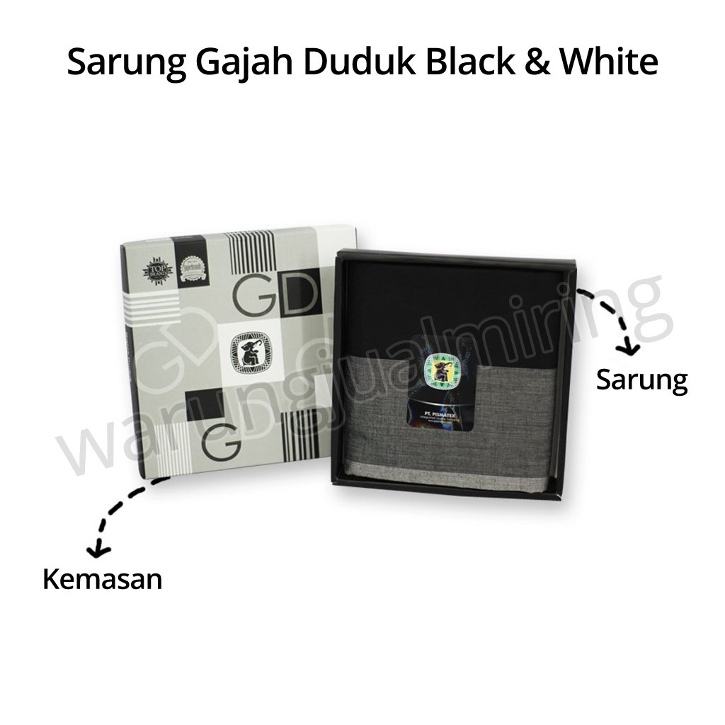 Sarung GAJAH DUDUK Black &amp; White BW Hitam Putih Sarung Cap Gajah Duduk Original Asli Dewasa Pria Laki Kain Samping Perlengkapan Sholat Anak Santri Sarung Putra Gajah Duduk Bahan Katun Tenun Jumbo Super Premium Warna Polos and Motif Kotak Sarung Wadimor