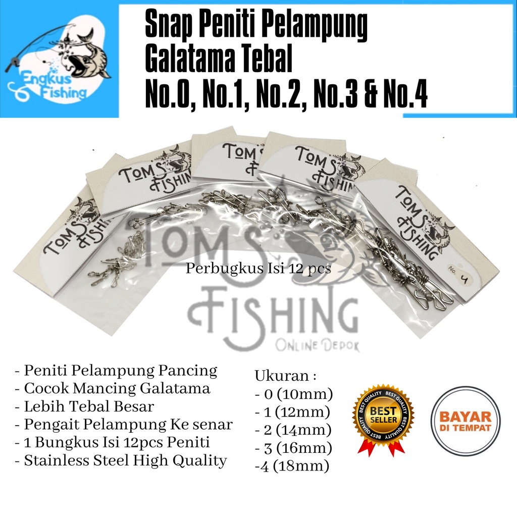 Snap Peniti Pelampung Galatama Pancing Lebih Besar &amp; Tebal (10mm - 18mm) Perbungkus Isi 12pcs Murah - Engkus Fishing