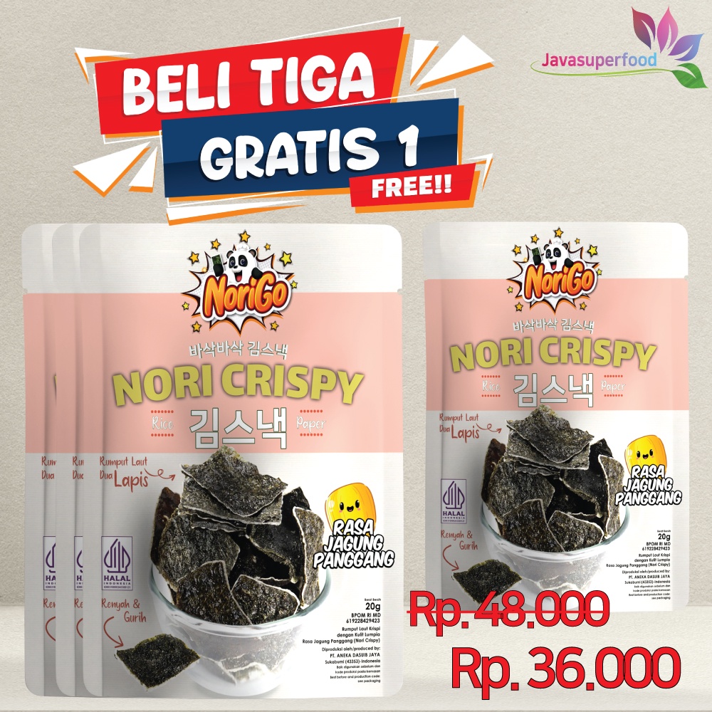 

[BELI 3 GRATIS 1] Nori Crispy Seaweed Snack 20g Rumput Laut Halal Rasa Jagung Panggang