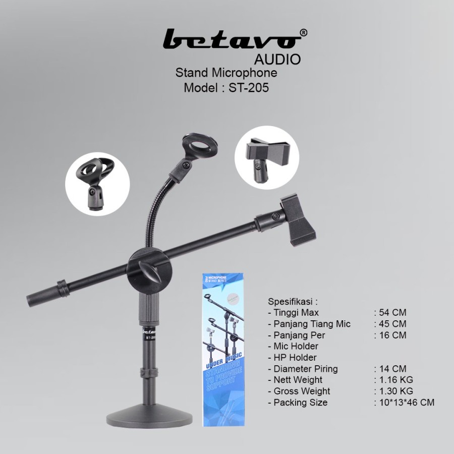 Stand Mic ST205 Betavo Stand Microphone Meja ST-205 Original