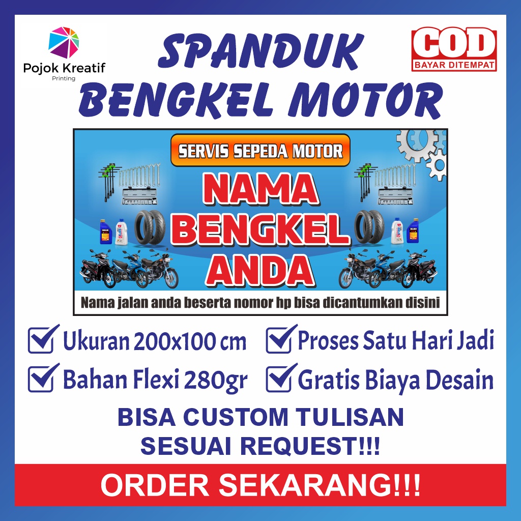 Spanduk Sepanduk Banner Bener Baner Benner Backdrop Plang Bengkel Servis Service Motor Oli Ukuran 2x