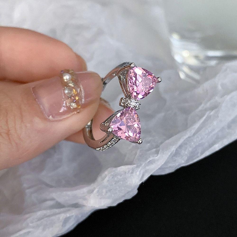 Needway  Wanita Cincin Lucu Menawan Chic Niche Desain Hadiah Gadis Zirkon Warna-Warni Berlian Imitasi Pembukaan Cincin Gaya Korea Ring