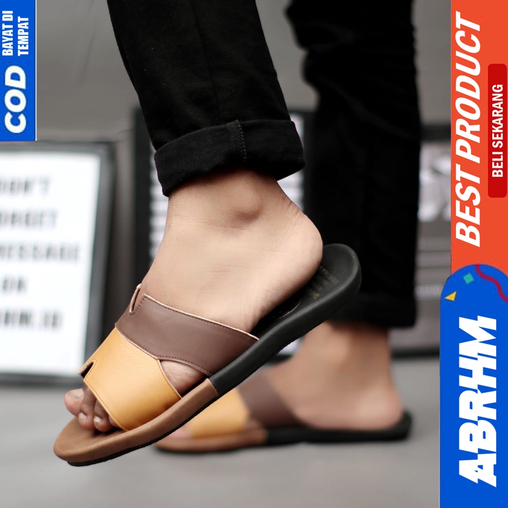 Sandal Slide Pria Kulit Asli Original Abrhm Polet