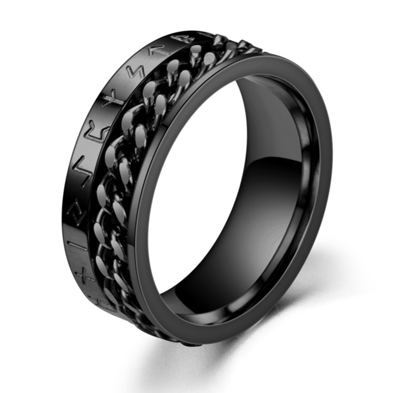 Beautylife Indah Pria Hitam Perak Rantai Punk Stainless Steel Spinner Pernikahan Band Cincin