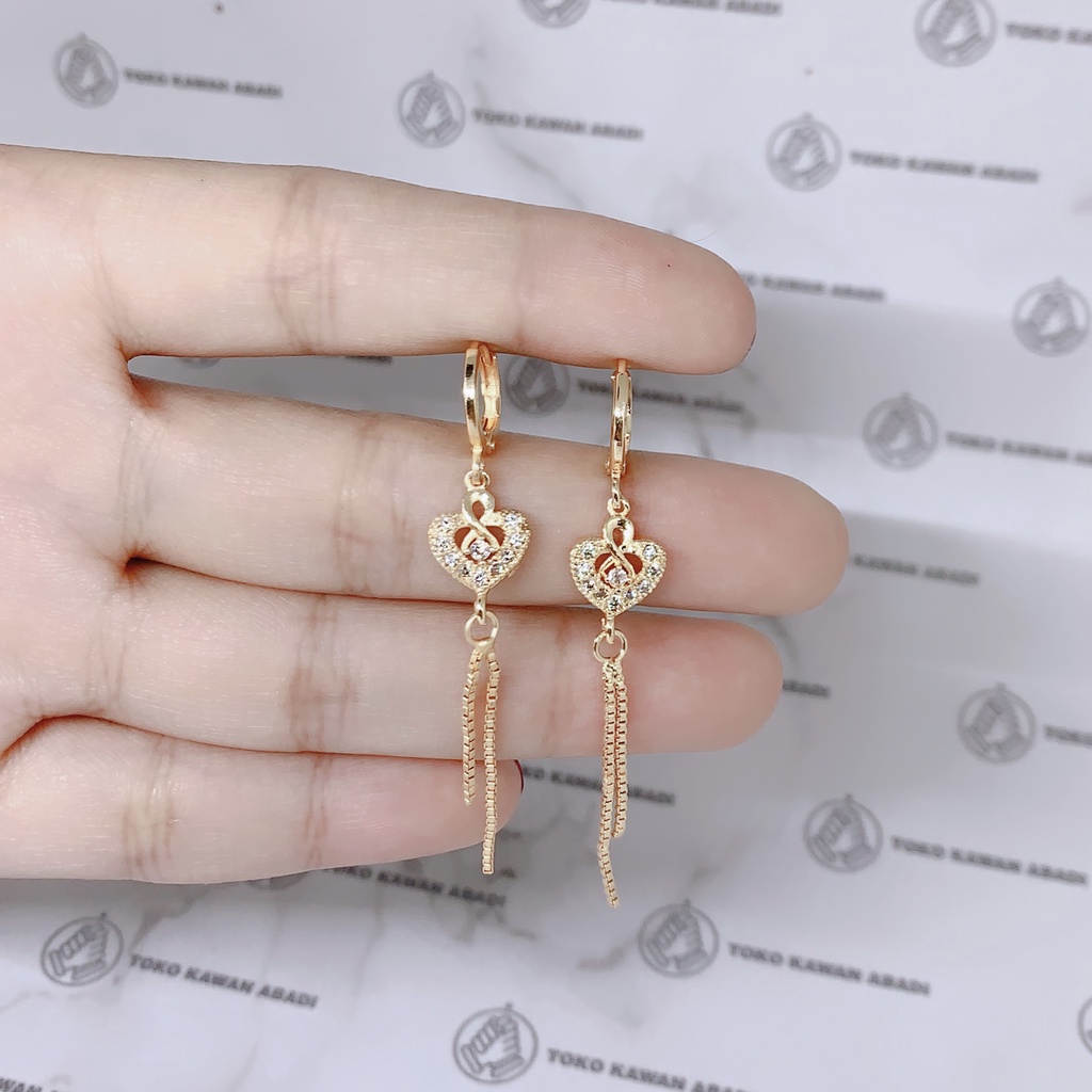 Anting Xuping Gold Perhiasan Fashion Wanita Model Jurai Permata Setengah Oval *48