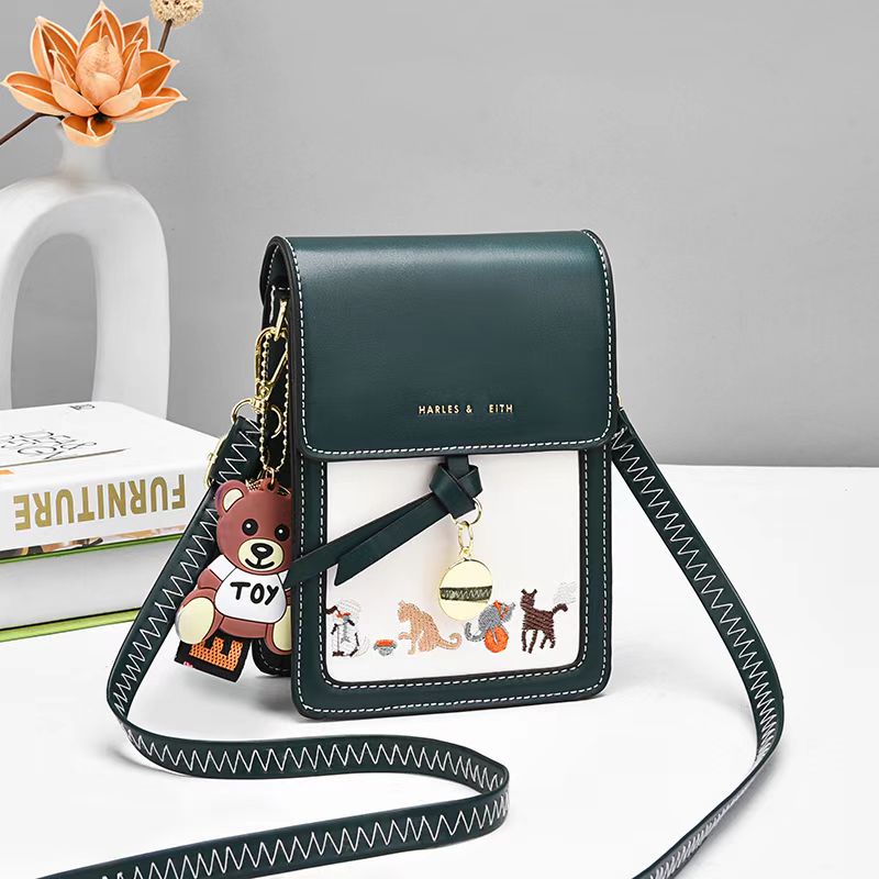 TAS SELEMPANG SLINGBAG WANITA CEWEK CANTIK DOMPET HP CK MOTIF TIMBUL KUCING CAT GANTUNGAN BEAR BERUA