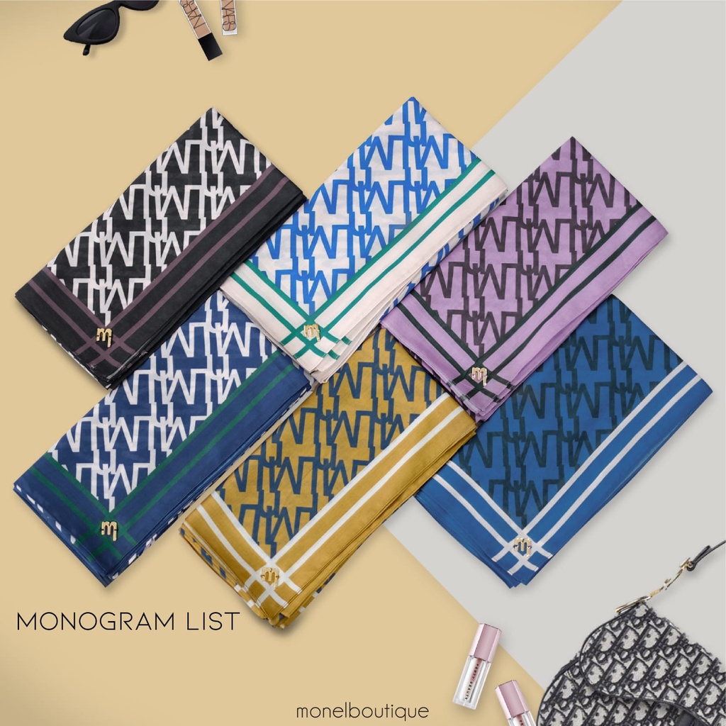 SCOOP&CONE MONOGRAM LIST SCARF NAVY, BLACK, CREAM, LAVENDER, DENIM, MUSTARD