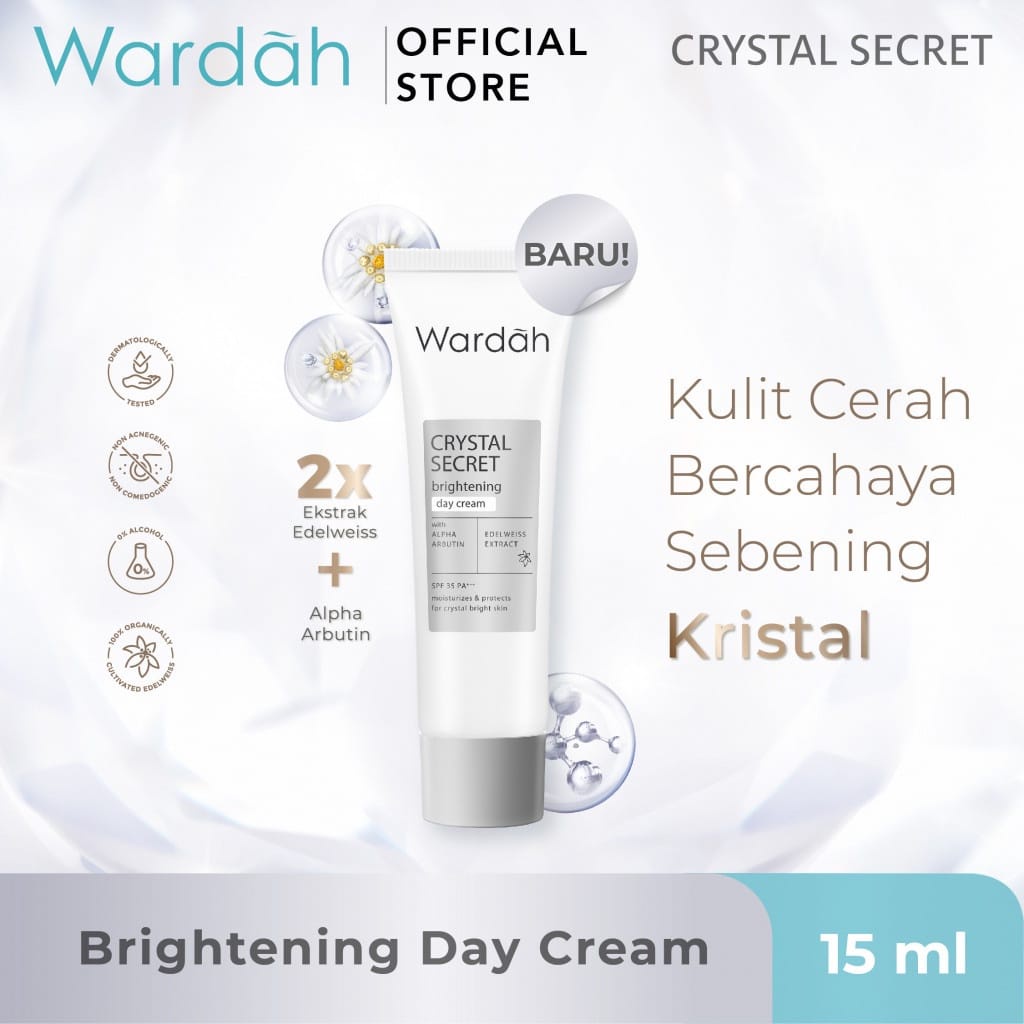 Wardah White CRYSTAL Secret Day Cream GEL 30 gr / 15 ml - Skincare Mencerahkan Mousturizer Krim Pagi Siang SPF 35 Wardah Putih Silver