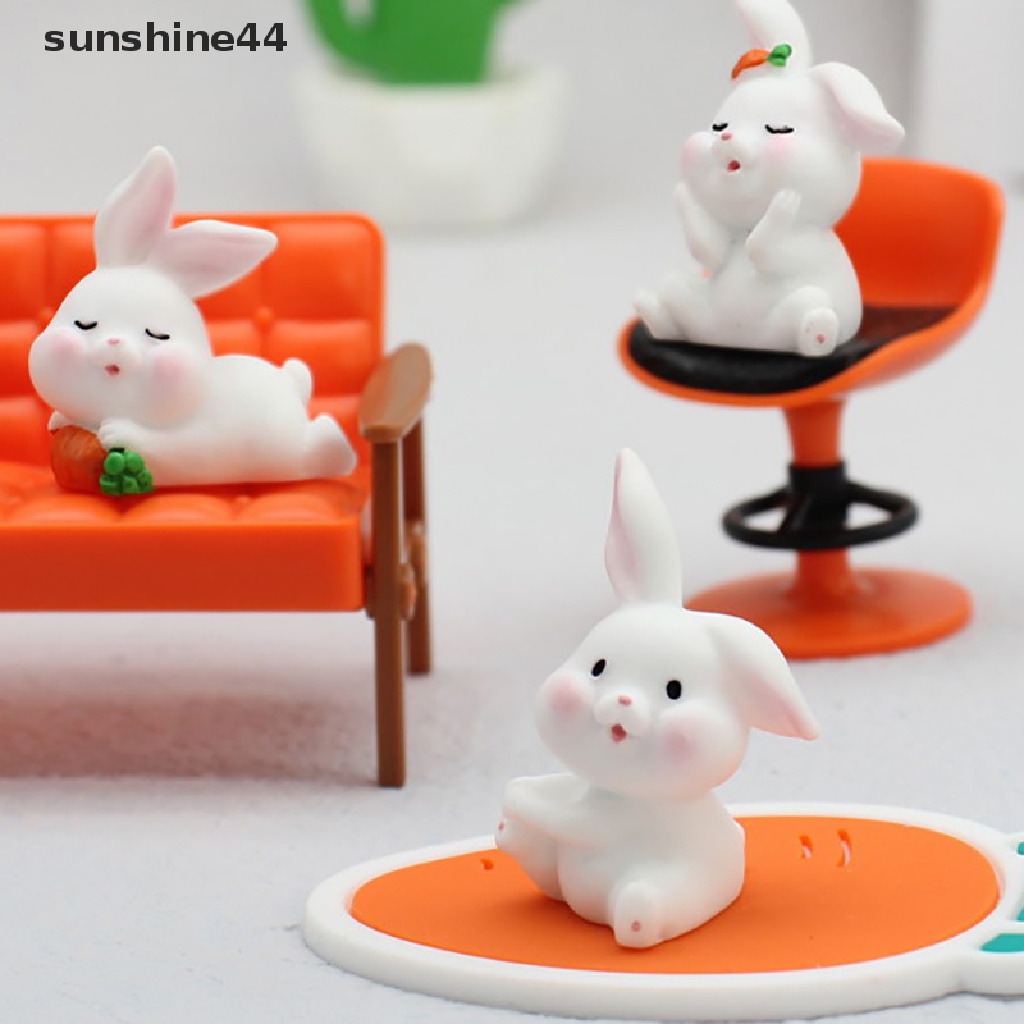 Sunshine Patung Lucu Miniatur Kartun Hewan Kelinci Ornamen Resin Lanskap Mikro Aksesoris Meja Untuk Dekorasi Rumah Hadiah Anak.