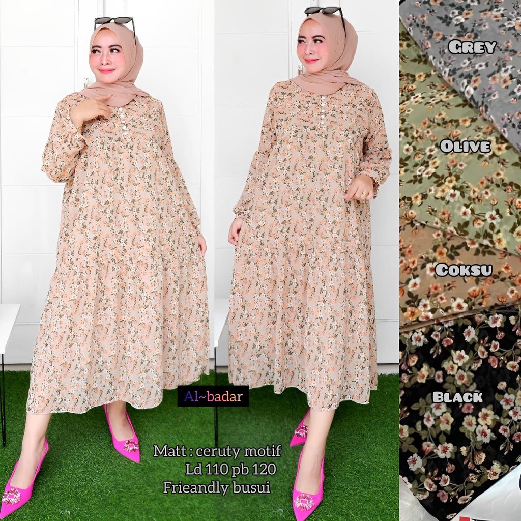 [ BISA COD ] MIDI DRESS CERUTY BABYDOLL MOTIF MIX KANCING MUTIARA FRIEANDLY BUSUI,TUNIK CERUTY BABYDOLL MOTIF MODEL TERBARU,MIDICERUTY TERLARIS,