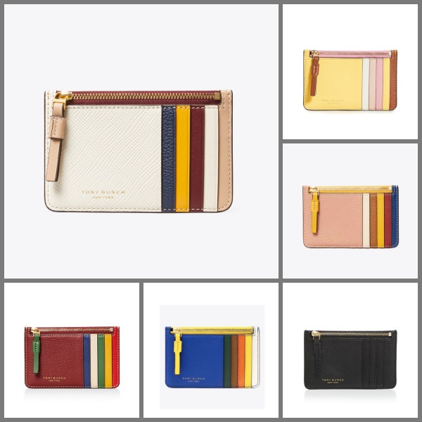 Tory Burch TB Perry Colorblock Top Zip card case dompet kartu wanita original kb