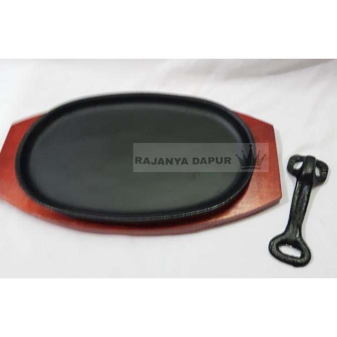 Jual Hot plate steak plus nampan kayu hotplate oval kecil steak