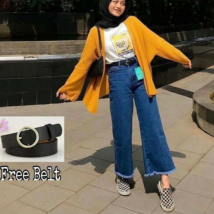 ORIGINAL% Celana kulot jeans wanita putih jins denim highwaist murah cewek cewe cullote Lepis cutbra