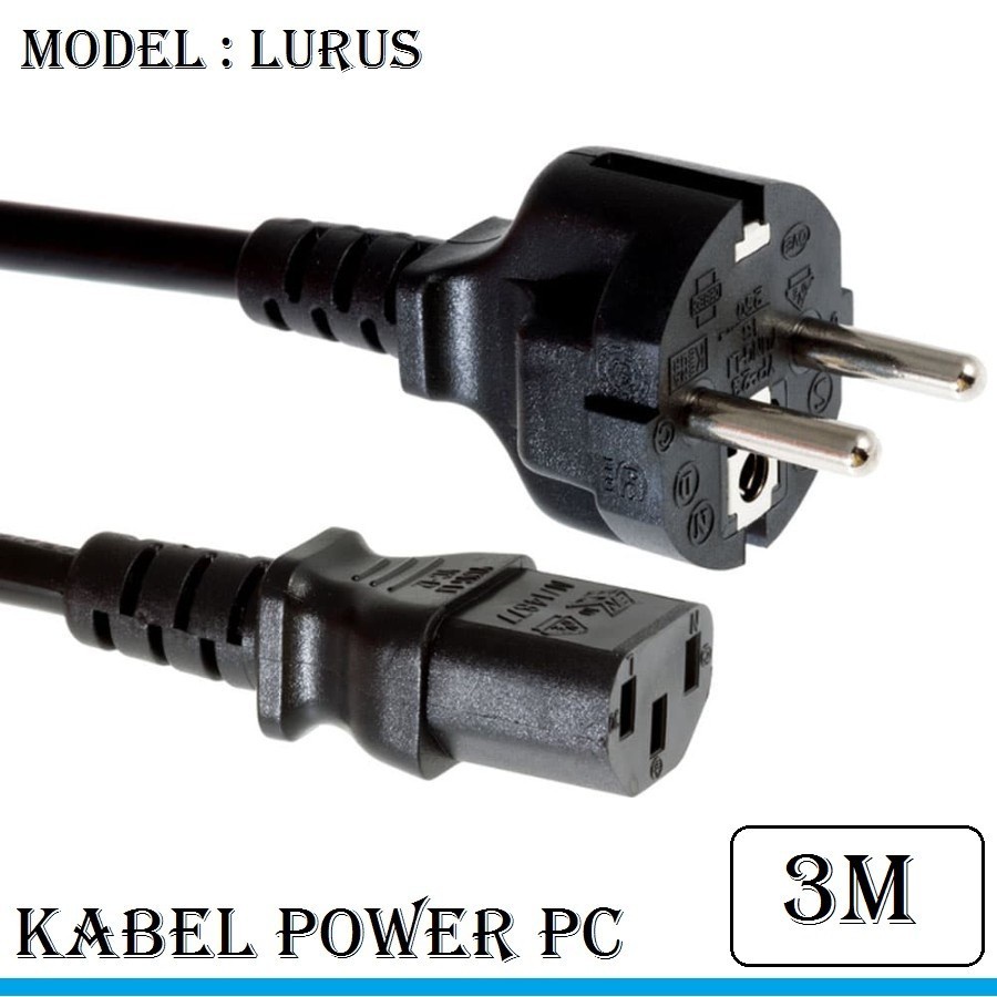 Kabel Power PC CPU Komputer 3 Meter AC Cord to CPU Desktop PC Cable 3M