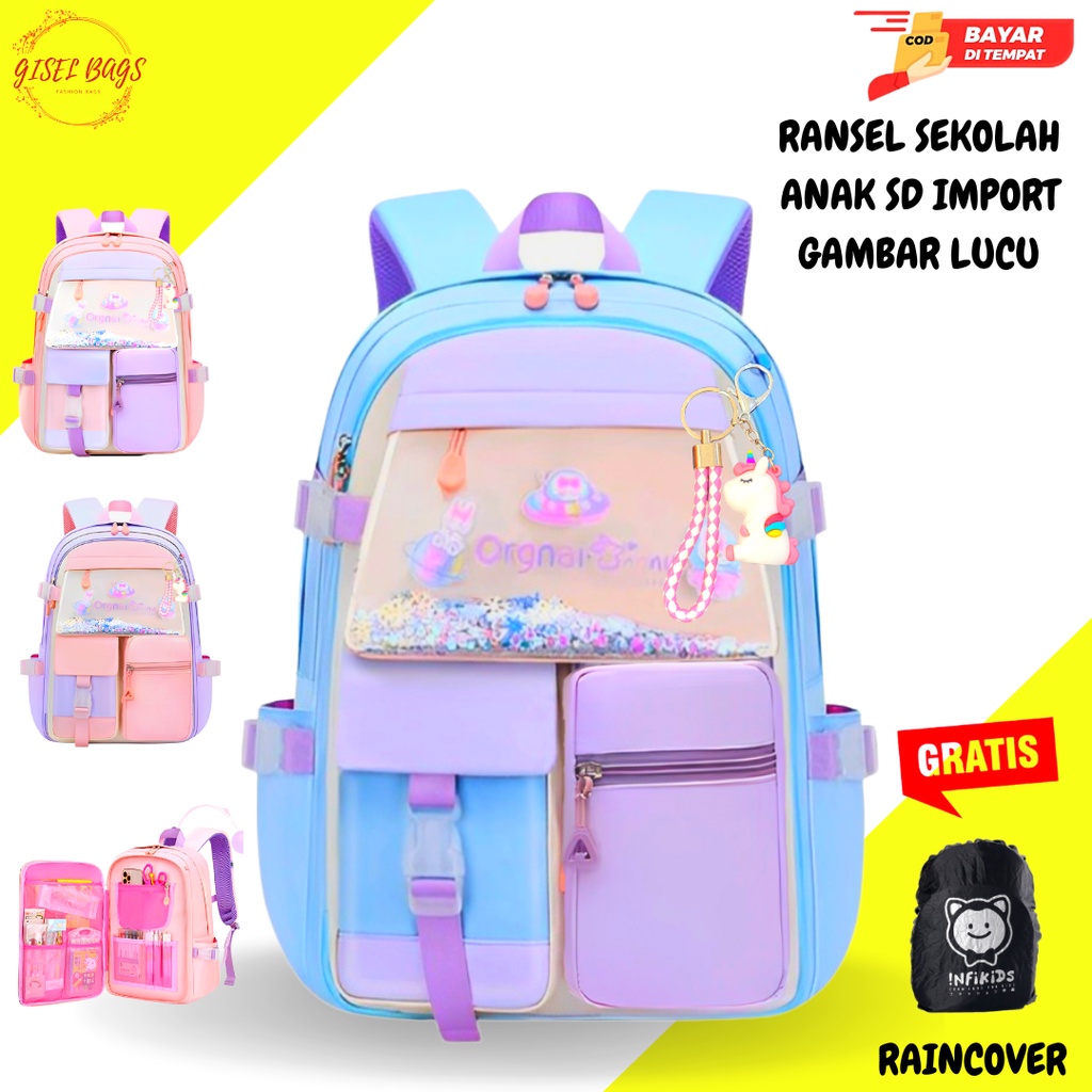 TERBARU tas ransel anak perempuan SD unicorn 8003 gratis jas hujan tas