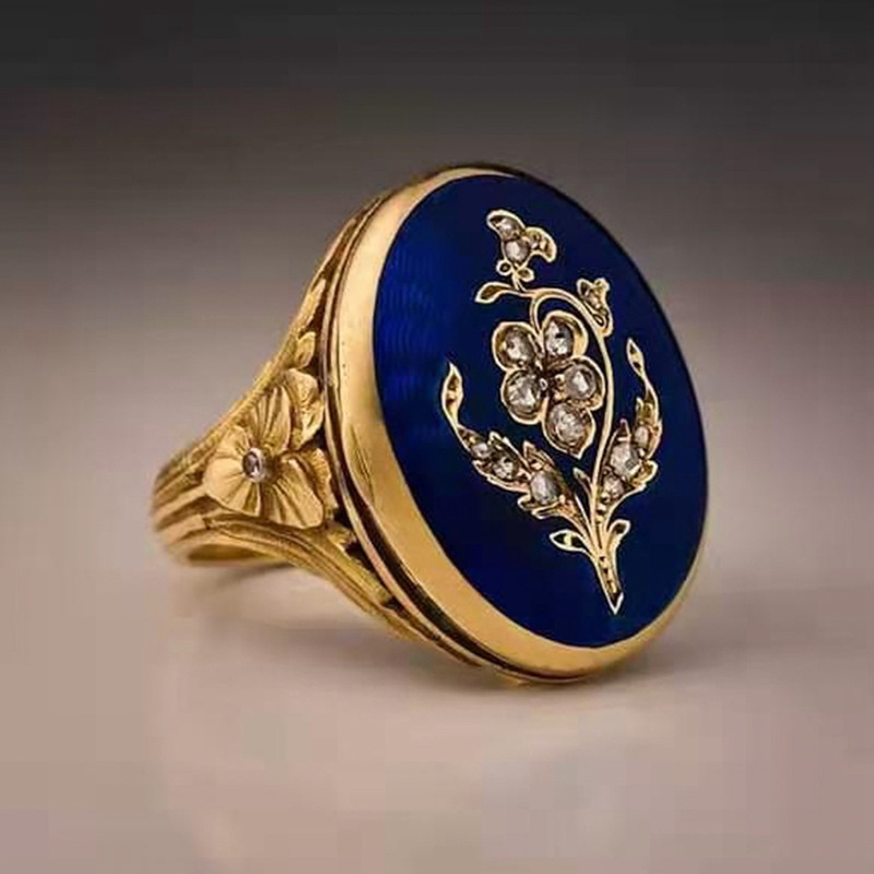 Indah Wanita Elegan Enamel Biru Cincin Ukir Zirkon Cincin Pengantin Pertunangan Perhiasan Hadiah Ulang Tahun Istri Ibu