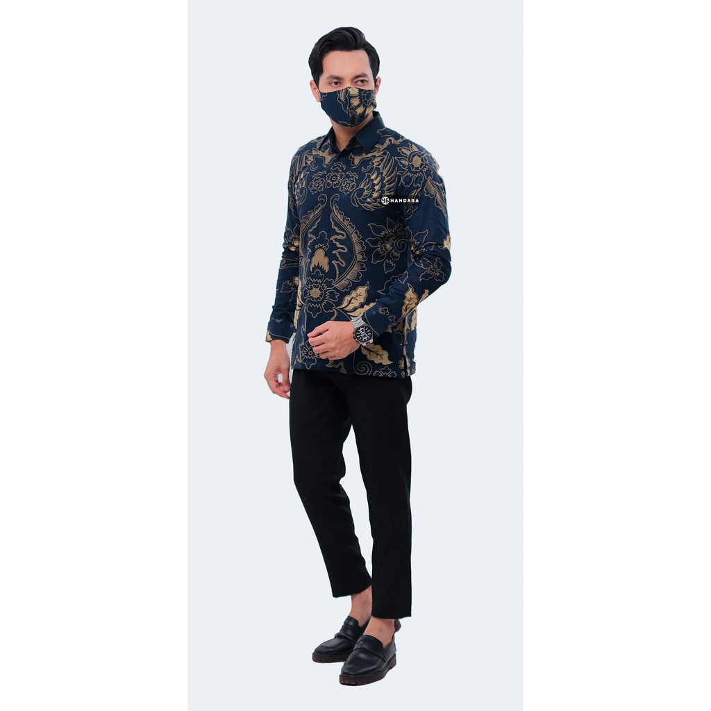 Handara Batik Pria Lengan Panjang Slim Fit Premium Bhremasta Navy HB-109