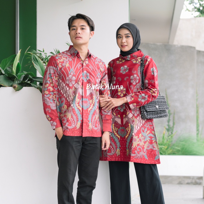 Baju Batik Couple Pasangan Modern Premium Kekinian Original Lapis Furing - Lapis Trikot Terbaru Batik Kerja Kantor Kondangan Size S M L XL XXL XXXL