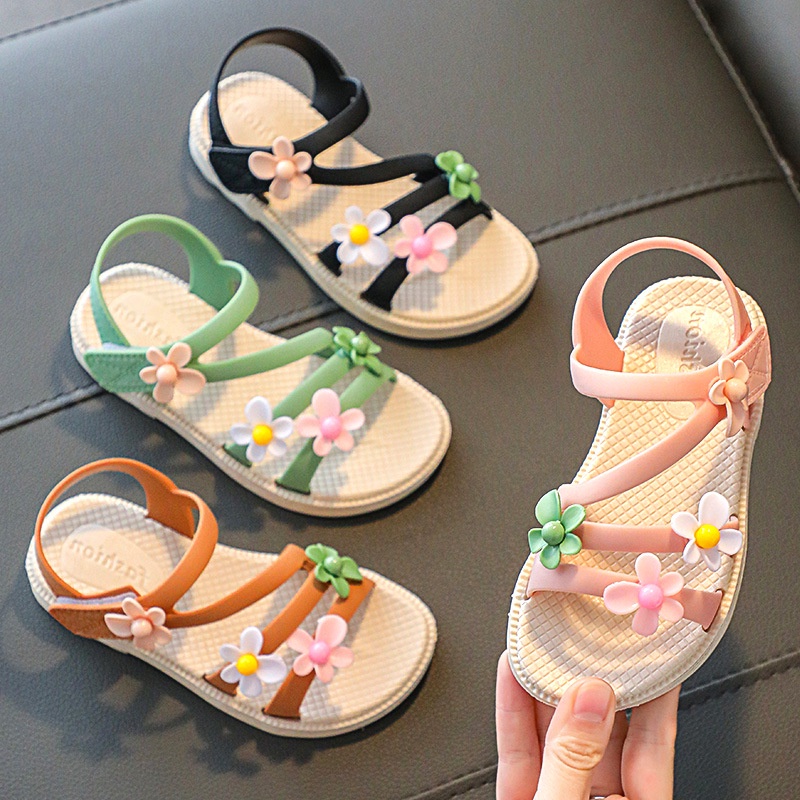 GROSIRTAS LV0207 Sandal Anak Perempuan Import Motif Zig-Zag Flower Tali Belakang