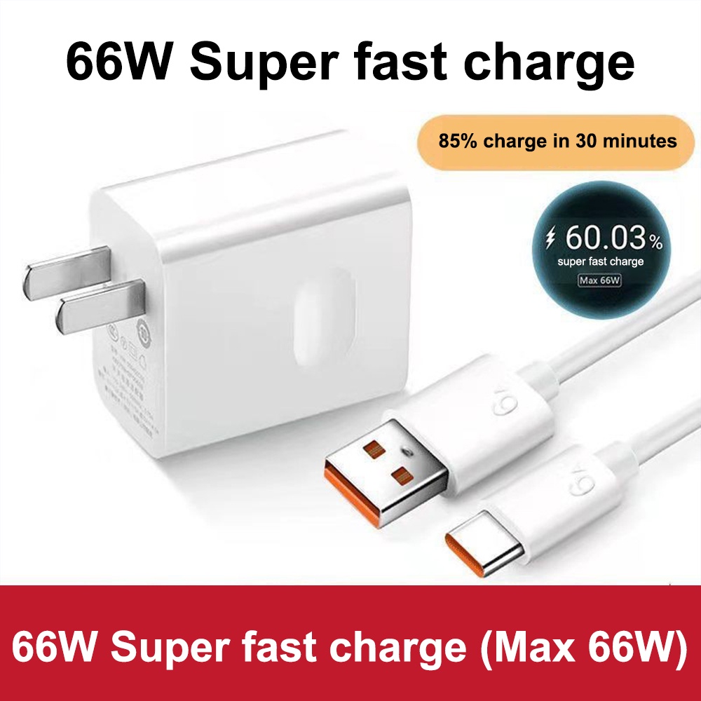 Charger 66W US Fast Charge Adapter 6A SuperCharge USB Type-C Kabel Untuk Handphone iPhone