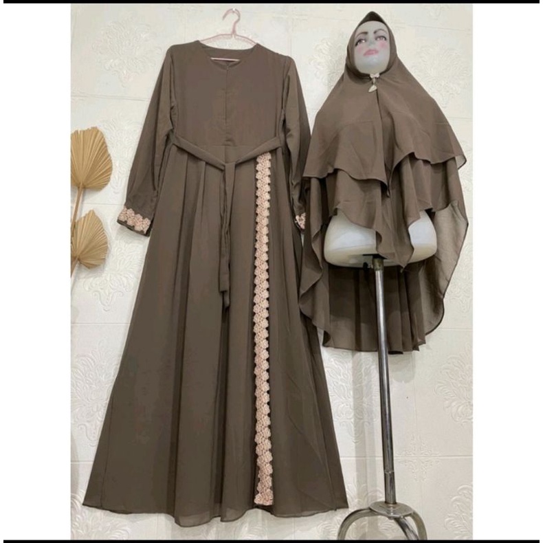 GAMIS SYAR'I CERUTY BABYDOLL Terbaru Variasi Renda Bunga|Gamis busui Ceruty|Gamis ibu-ibu