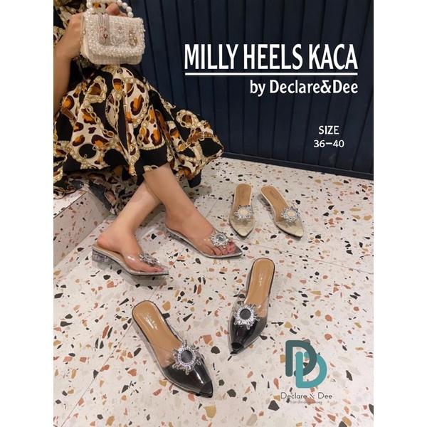 DECLARE&amp;DEE SANDAL WANITA MILLY HEELS KACA PESTA PREMIUM