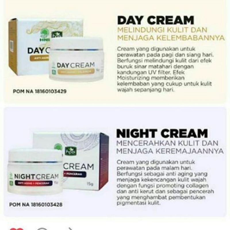 Paket Night Cream & Day Cream/Krim Wajah siang & Malam HNI HPAI