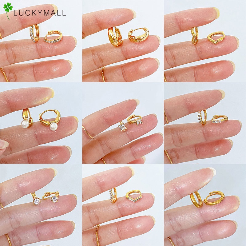 Korea Y2K Perak Anting Mutiara Untuk Wanita Hypoallergenic Emas Kristal Hoop Earring Perhiasan Aksesoris