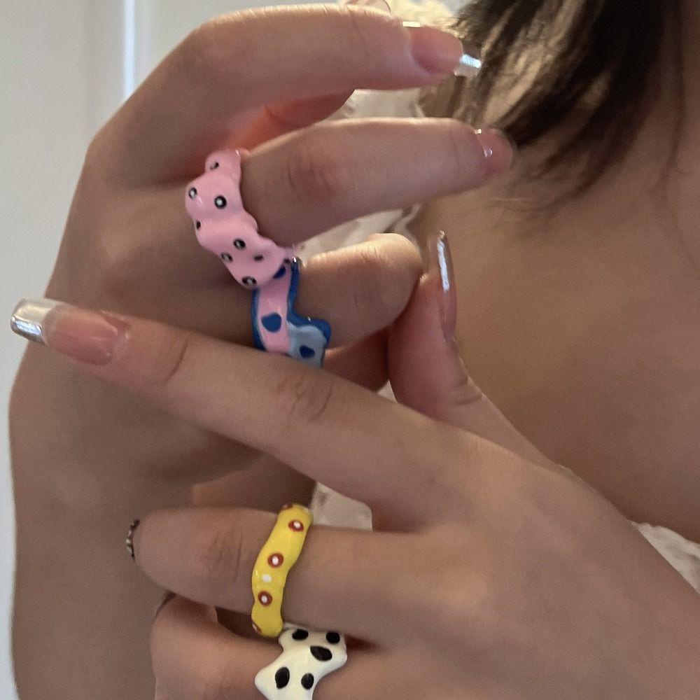Mxbeauty Cincin Wanita Halus Dapat Disesuaikan Sederhana Y2K Stripe Niche Desain Proses Tetesan Minyak Ins Gaya Polkadot Gaya Korea Ring