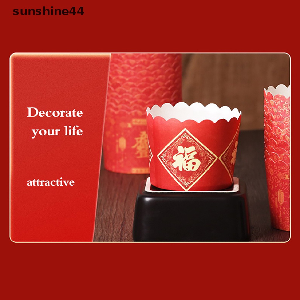 Sunshine 50Pcs Dekorasi Kue Imlek Pernikahan Ulang Tahun Spring Festival Pastry Cupcake Packaging Red Paper Cup.