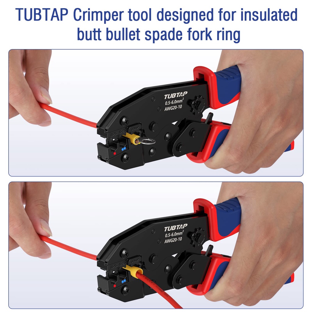 Tubtap 20-10 tang crimping untuk lug kabel, 700 buah lug kabel berisolasi, kit alat 0,5-6 mm² alat kabel tang