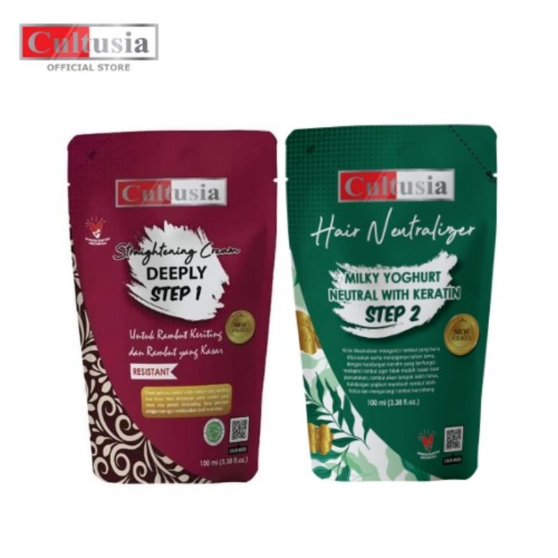 CULTUSIA SET MINI Hair Straightening - DEEPLY (RESISTANT) - 2x100 mL | Pelurus Rambut Sekali Pakai Rebonding Smoothing