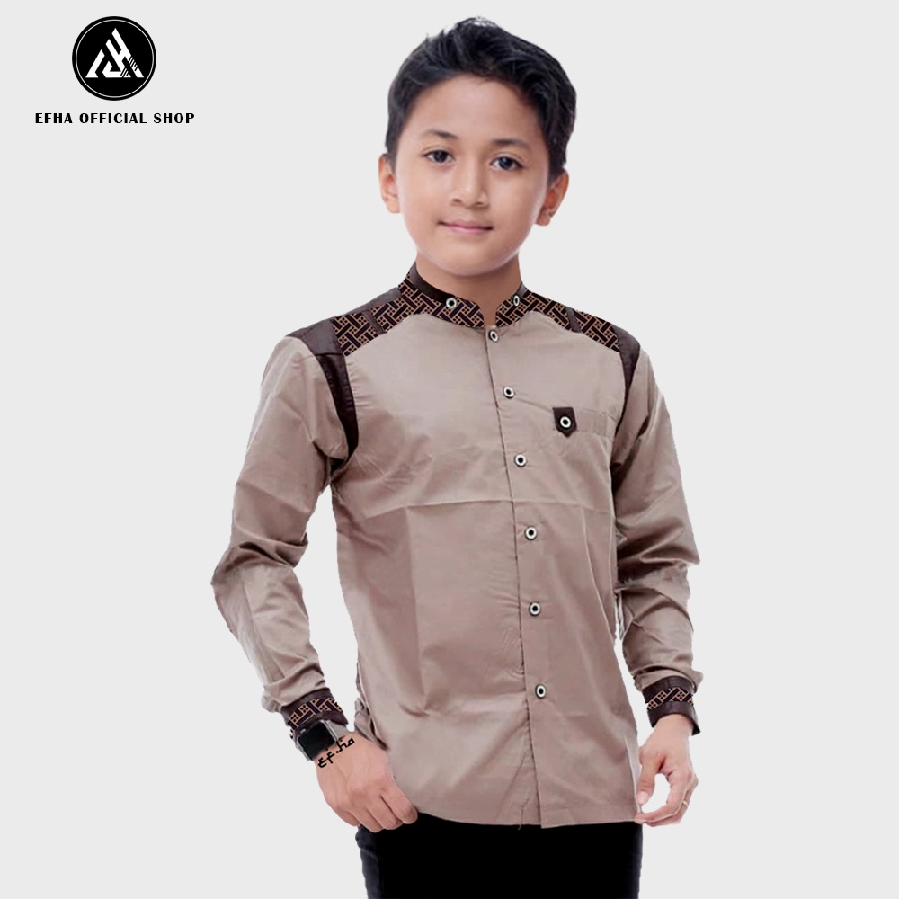 BISA COD- baju koko anak sd-smp/ baju koko anak lengan panjang usia 8 - 15 tahun/ baju koko anak warna Coklat muda warna putih