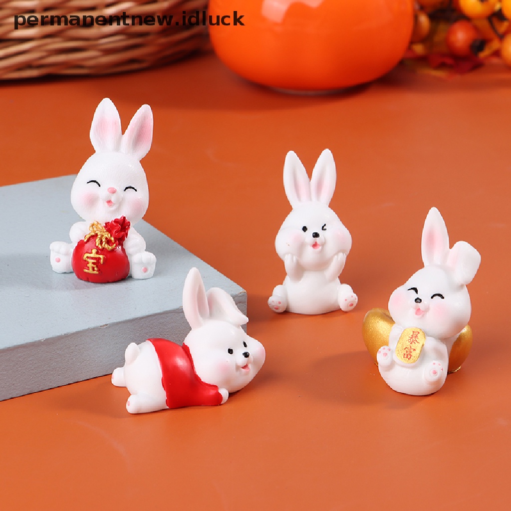 [luckypermanentnew] 4/6pcs/set Kartun Kelinci Keberuntungan Mikro Lanskap Resin Ornamen Berkebun [ID]
