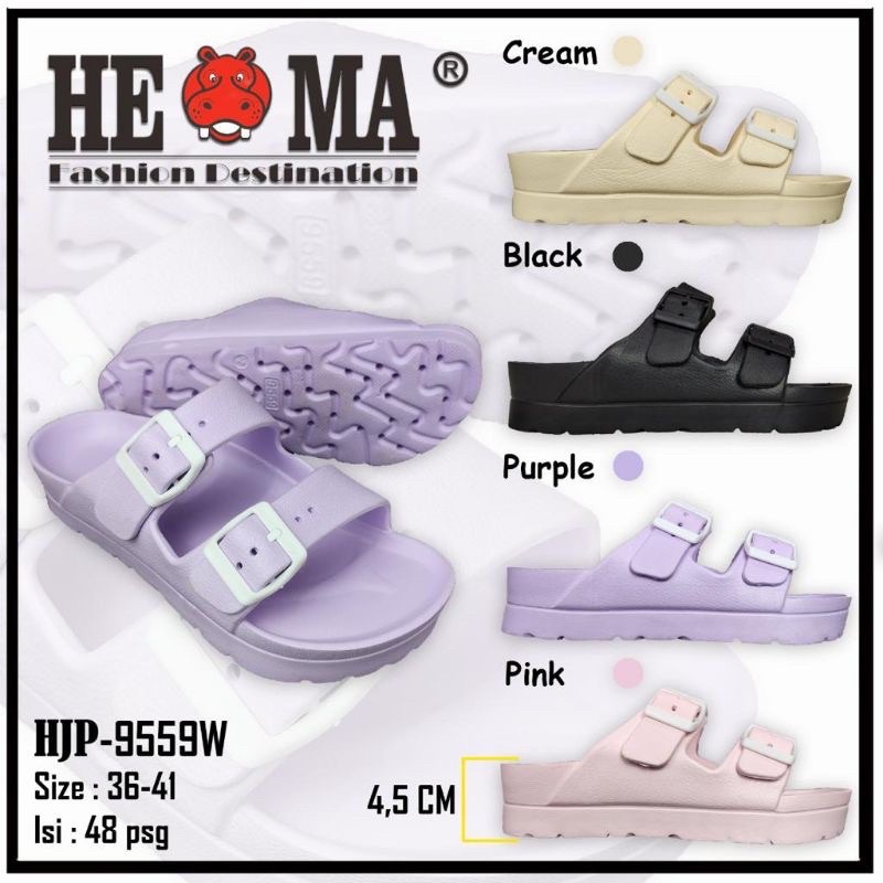 9559-Tinggi 4.5CM Sandal Karet Wanita Slop Terbaru Gesper Sendal Karet Selop Ban Dua Promo Sen
