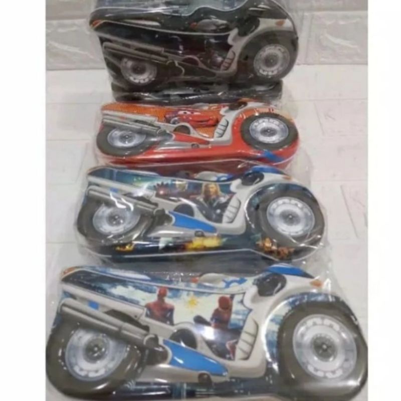 Celengan gembok motor superhero/ Celengan kaleng gembok karakter / celengan gembok spiderman, cars, 