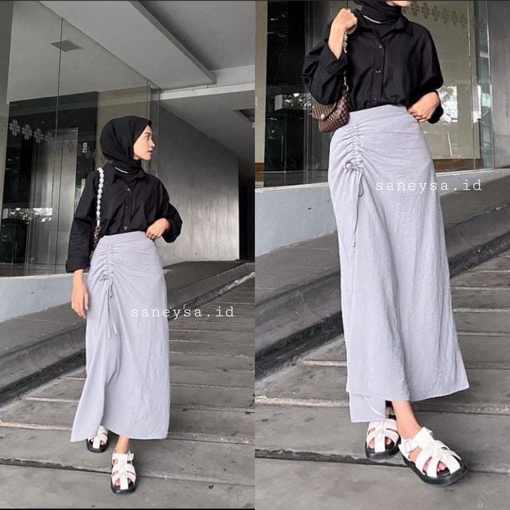 Tamara Skirt - Rok Serut Casual Korean Look -  Midi Maxy  Skirt - Rok Wanita Korean Terbaru - Rok Crinkle