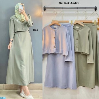 Model terbaru Set Rok Andini 2in1 Setelan Atasan Dan Rok Wanita Muslim Kekinian - UK L terbaru set 2