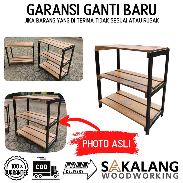 Rak Meja Kayu 3 Susun Untuk Kompor Dispenser Mejikom Ricecoker Minimalis