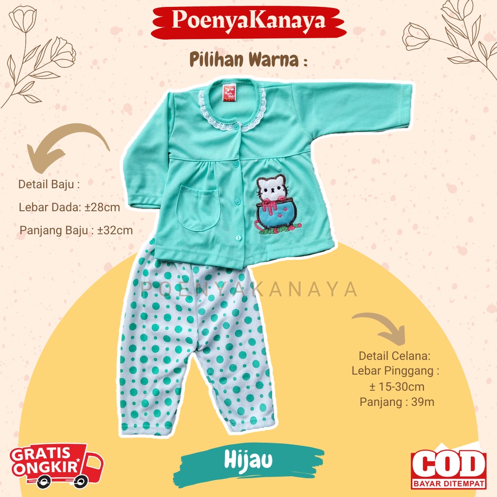 Setelan Baju Bayi Piyama Bayi Panjang Perempuan GUCI KUCING Angela Kids 6-18 bln SPY25