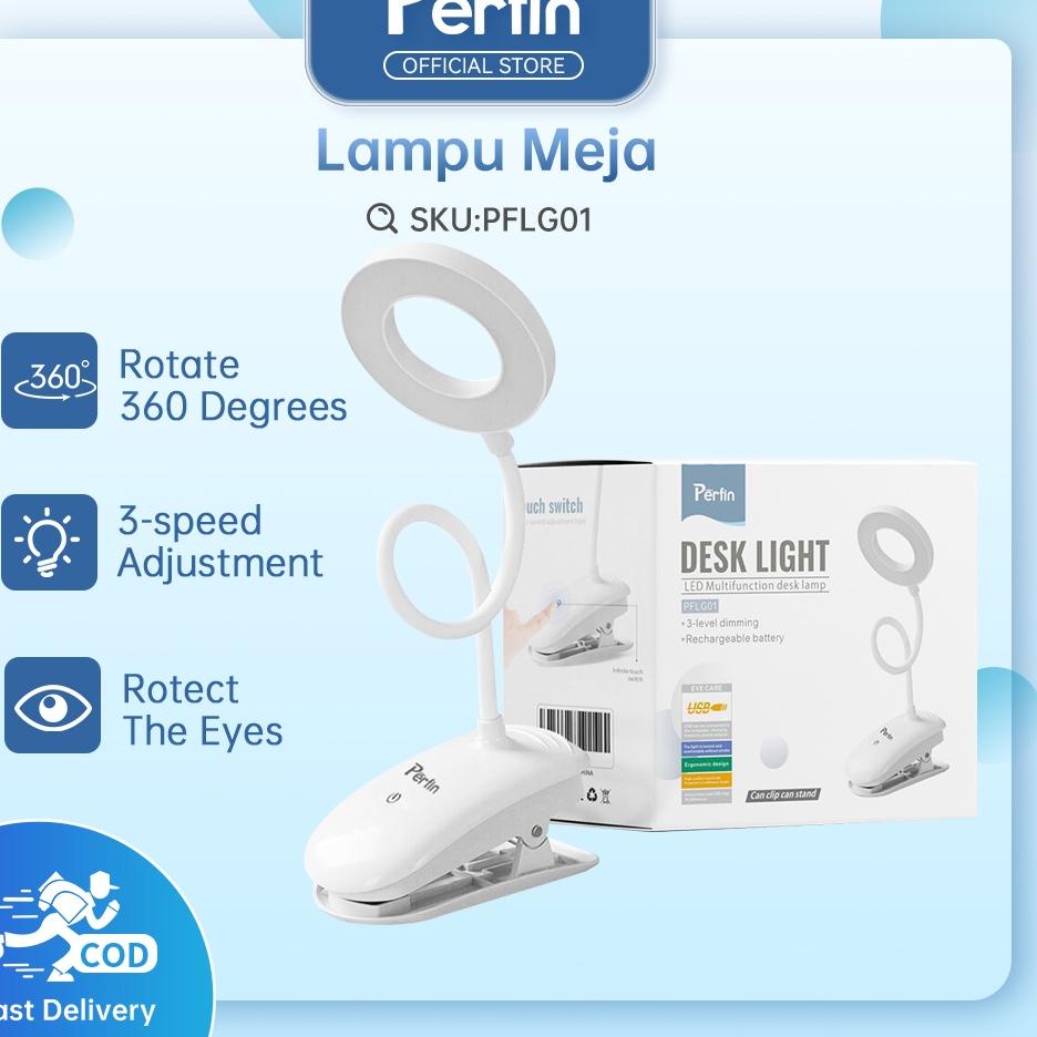 ✨ Perfin PFLG01 Lampu Meja Lampu Belajar Jepit USB LED Portable Charge Touch Screen Adjustable 7000K