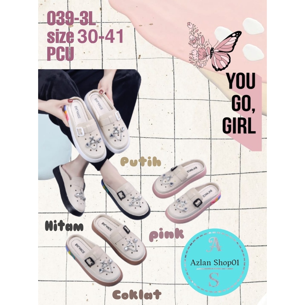 Sepatu Sandal mules Wanita Karet Jelly Variasi Rantai 039-3L (30-41) Sandal wanita  korean style terbaru